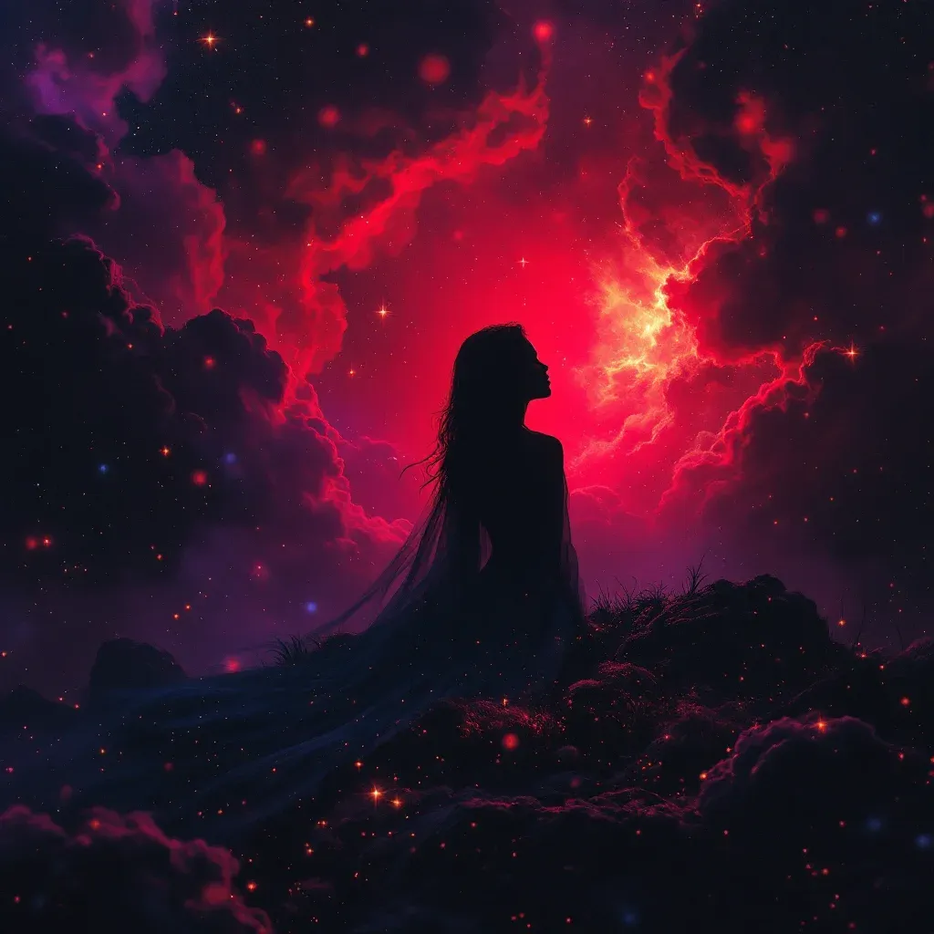 Kırmızı Birini Küçük Yaşta Görmek — Büyük Birini Küçük Yaşta sembolünün kırmızı birini küçük yaşta görmek varyantını temsil eden cosmic mini görsel.