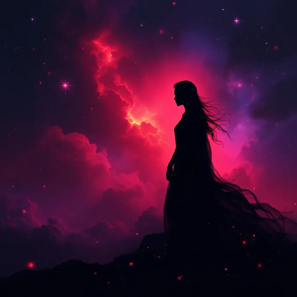 Kırmızı Tonlu Kıskanç Eş — Ruyada Esinin Kiskanmasi sembolünün kırmızı tonlu kıskanç eş varyantını temsil eden cosmic mini görsel.