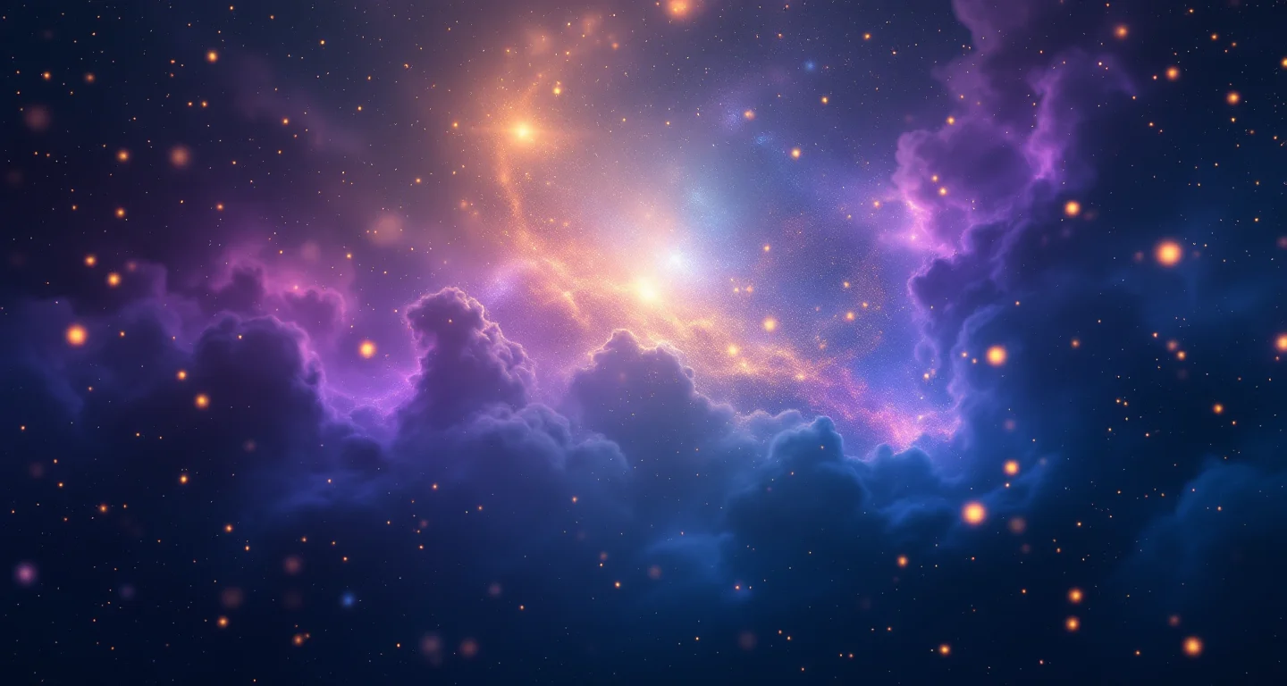 Rüyada Ablanın Nişanlandığını Görmek sembolünü temsil eden, mor-magenta bulutsu ve altın yıldızlardan oluşan atmosferik rüya sahnesi.