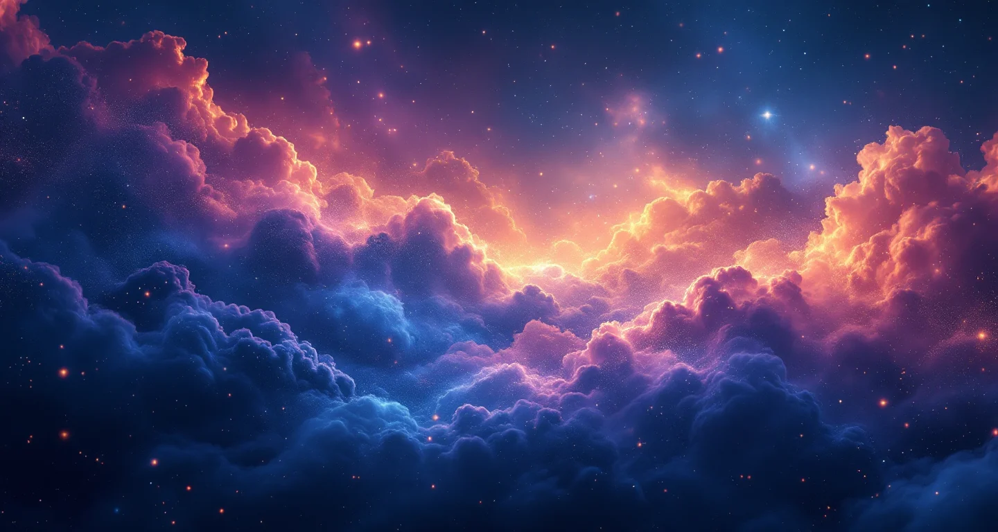 Rüyada Ağacın Kökünden Söküldüğünü Görmek sembolünü temsil eden, mor-magenta bulutsu ve altın yıldızlardan oluşan atmosferik rüya sahnesi.