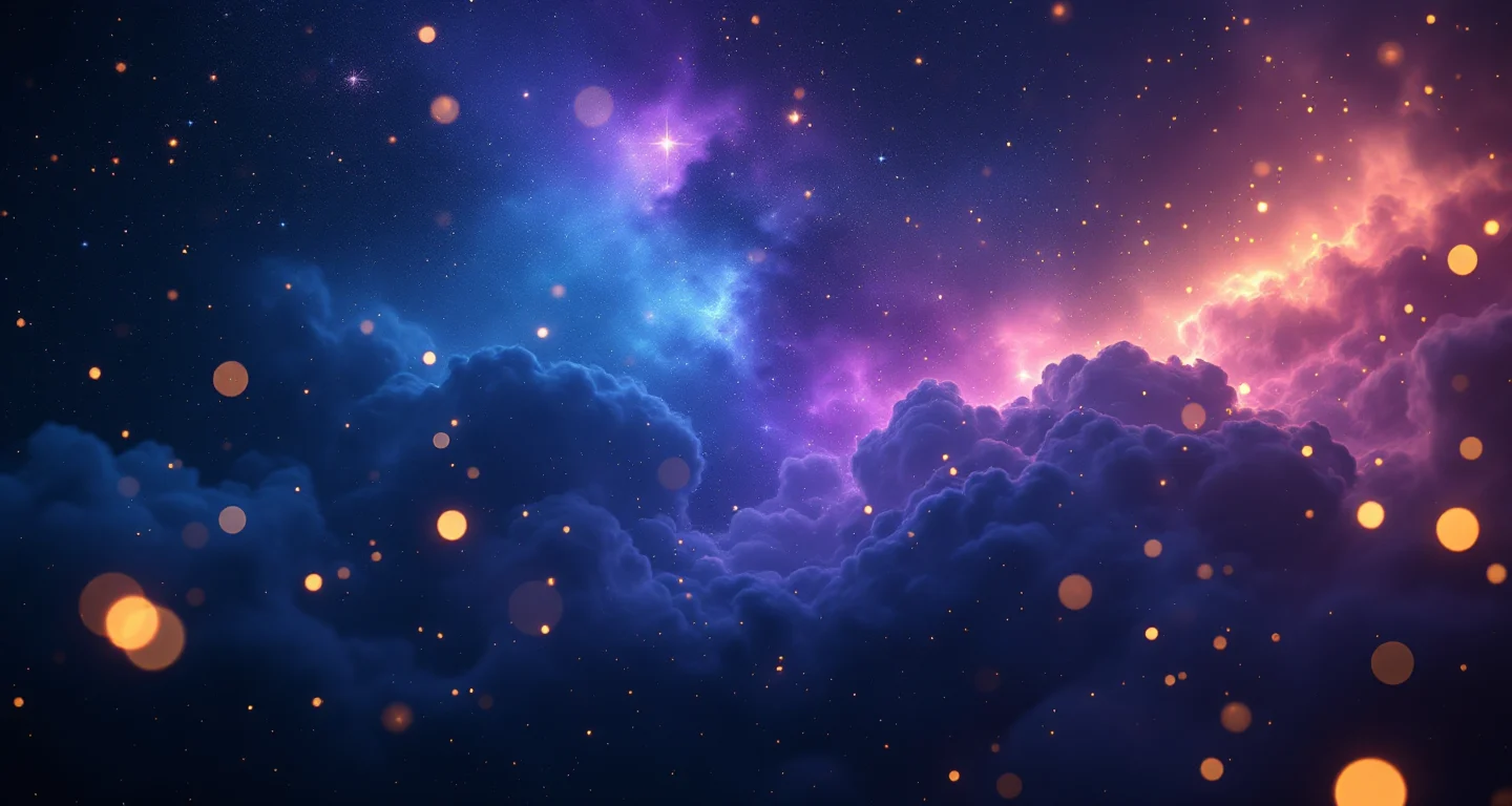 Rüyada Ağlamak Görmek sembolünü temsil eden, mor-magenta bulutsu ve altın yıldızlardan oluşan atmosferik rüya sahnesi.