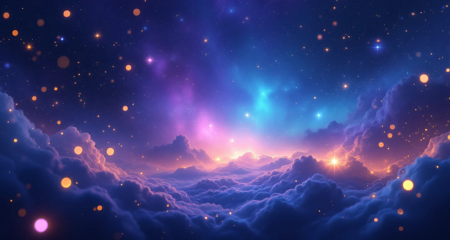 Rüyada Amerika Başkanını Görmek sembolünü temsil eden, mor-magenta bulutsu ve altın yıldızlardan oluşan atmosferik rüya sahnesi.