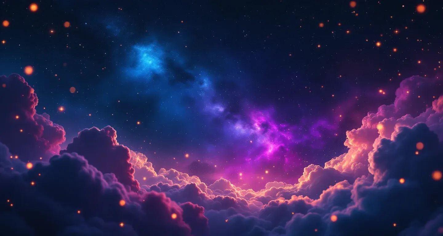 Eine atmosphärische Traumszene aus violett-magenta Nebel und goldenen Sternen, die das Symbol des amerikanischen Präsidenten im Traum darstellt.