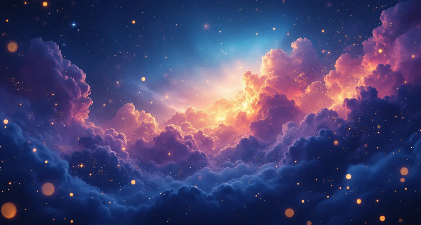 Rüyada Anahtar Görmek sembolünü temsil eden, mor-magenta bulutsu ve altın yıldızlardan oluşan atmosferik rüya sahnesi.