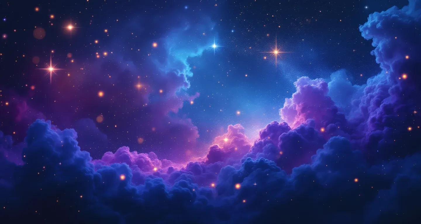 Escena onírica atmosférica con nebulosa púrpura-magenta y estrellas doradas que representa el símbolo de perder la llave en sueños.