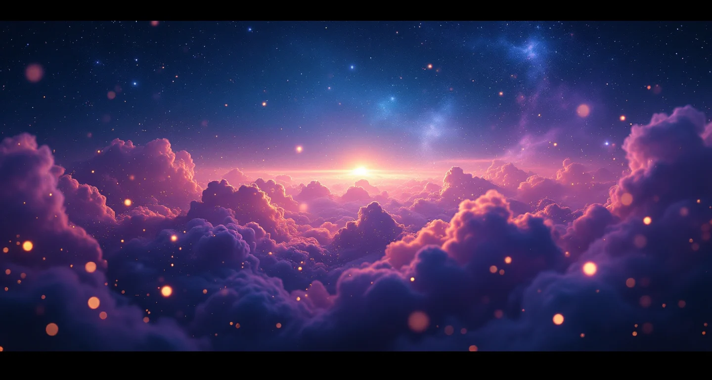 Rüyada Anneanne Görmek sembolünü temsil eden, mor-magenta bulutsu ve altın yıldızlardan oluşan atmosferik rüya sahnesi.
