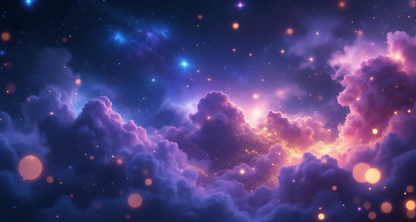 Rüyada Arı Görmek sembolünü temsil eden, mor-magenta bulutsu ve altın yıldızlardan oluşan atmosferik rüya sahnesi.