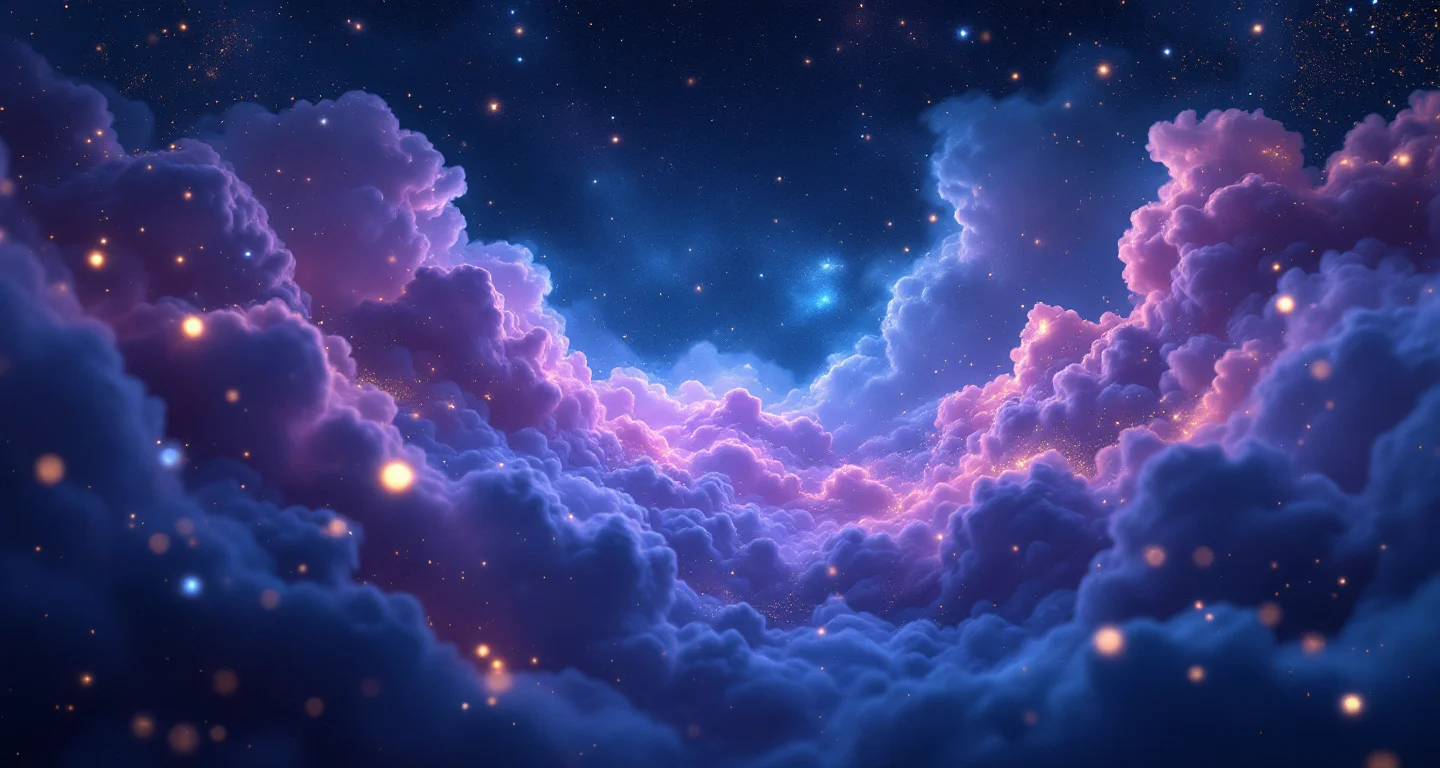 Rüyada Asker Görmek sembolünü temsil eden, mor-magenta bulutsu ve altın yıldızlardan oluşan atmosferik rüya sahnesi.