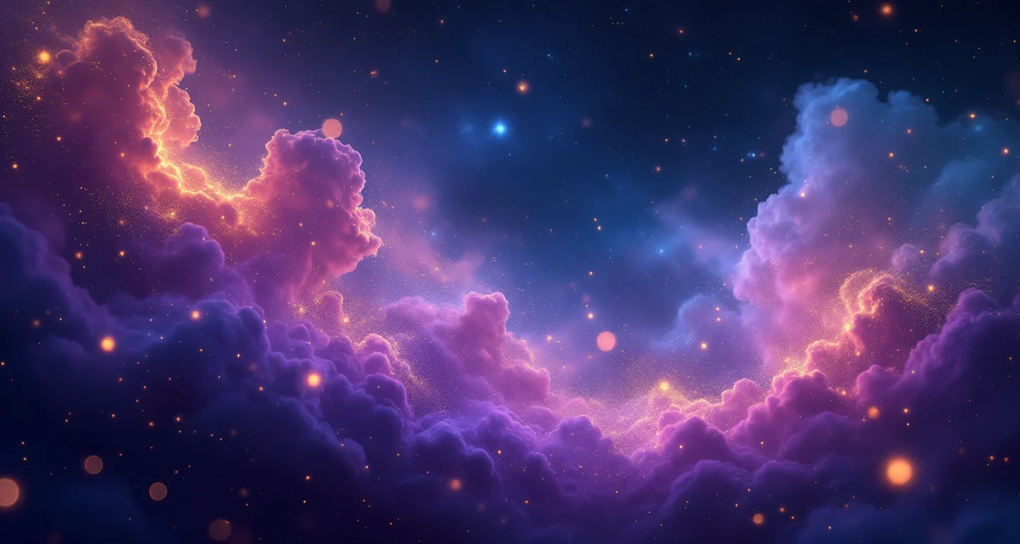 Rüyada Askere Gitmek Görmek sembolünü temsil eden, mor-magenta bulutsu ve altın yıldızlardan oluşan atmosferik rüya sahnesi.