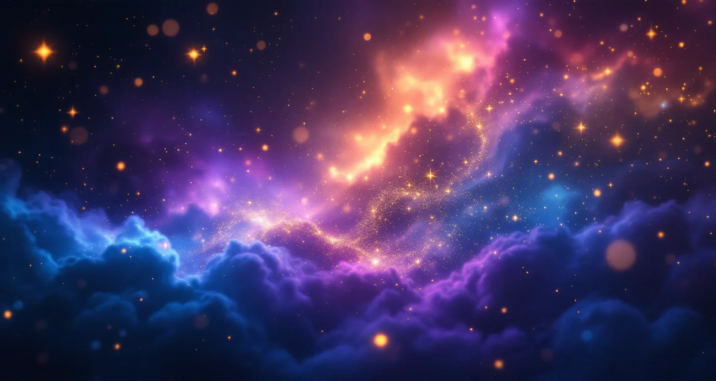 Rüyada Ayakkabı Kaybetmek sembolünü temsil eden, mor-magenta bulutsu ve altın yıldızlardan oluşan atmosferik rüya sahnesi.