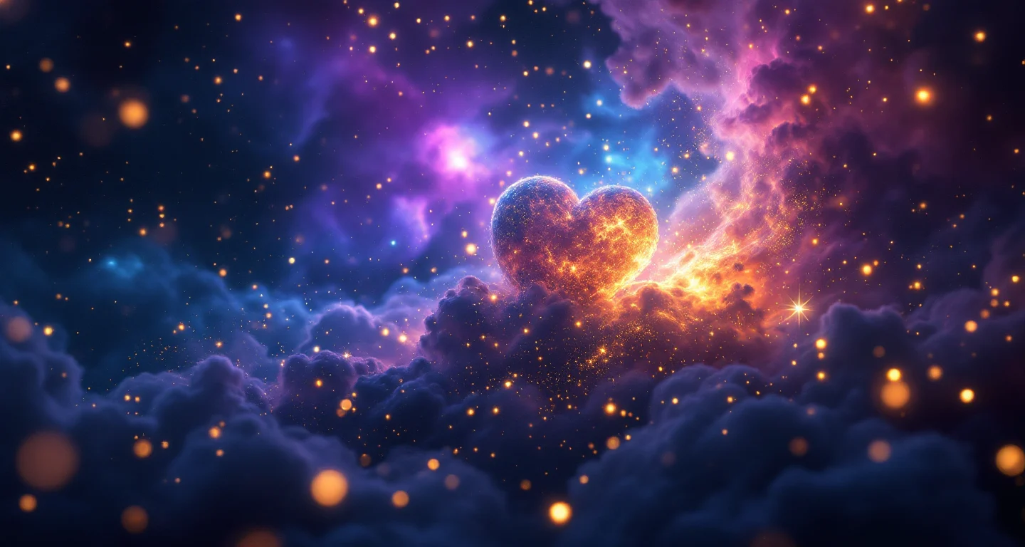 Rüyada Ayı Görmek sembolünü temsil eden, mor-magenta bulutsu ve altın yıldızlardan oluşan atmosferik rüya sahnesi.