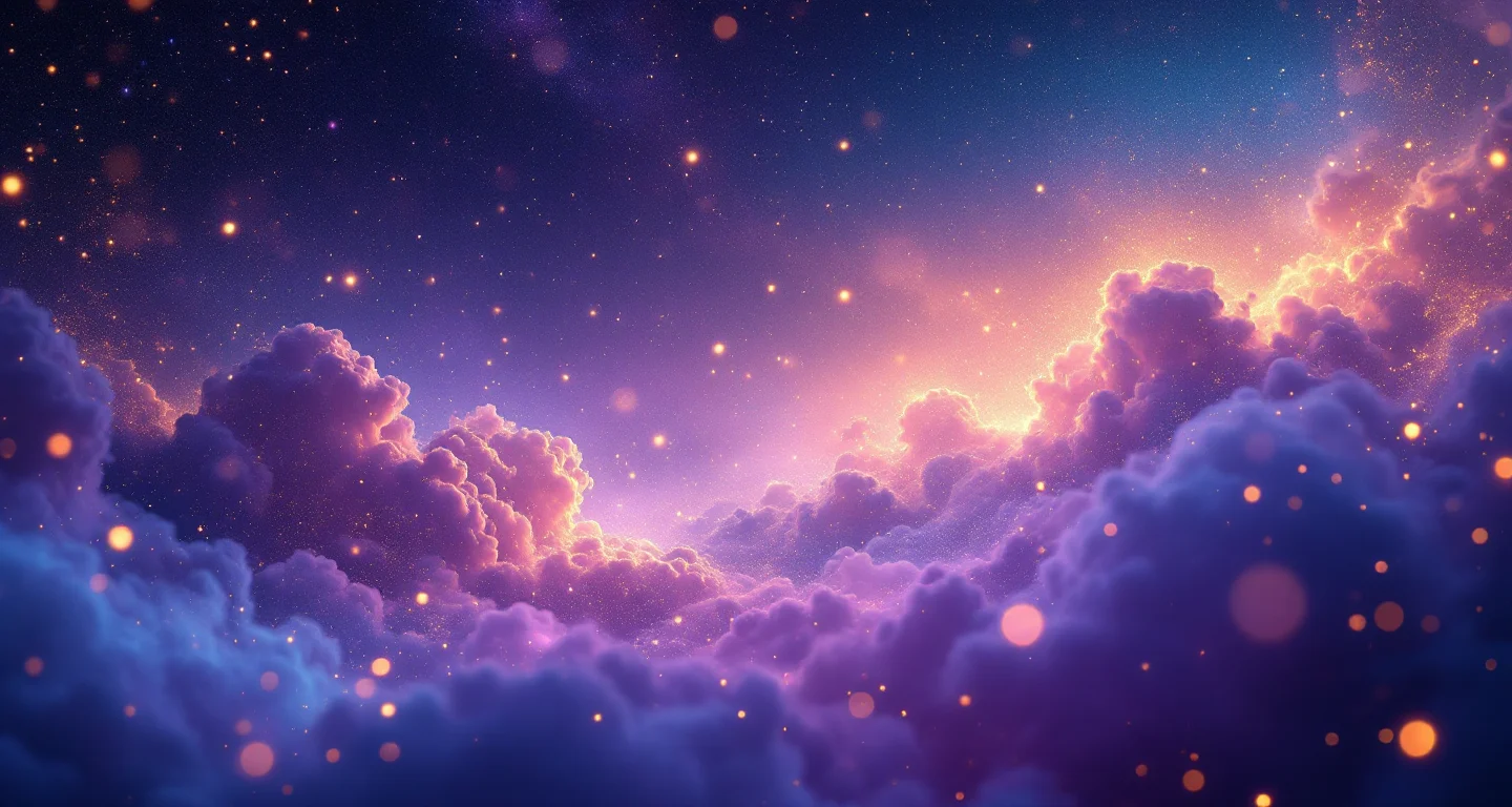 Rüyada Banyo Yapmak sembolünü temsil eden, mor-magenta bulutsu ve altın yıldızlardan oluşan atmosferik rüya sahnesi.