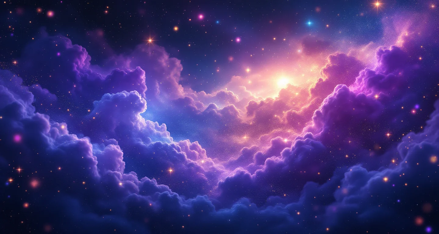 Rüyada Belediye Başkanı ile Konuştuğunu Görmek sembolünü temsil eden, mor-magenta bulutsu ve altın yıldızlardan oluşan atmosferik rüya sahnesi.
