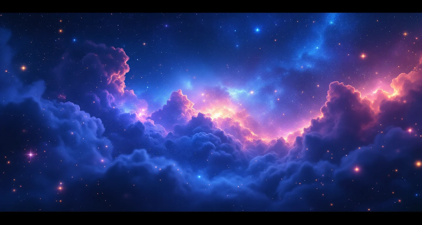 Rüyada Beyaz Toprak Görmek sembolünü temsil eden, mor-magenta bulutsu ve altın yıldızlardan oluşan atmosferik rüya sahnesi.