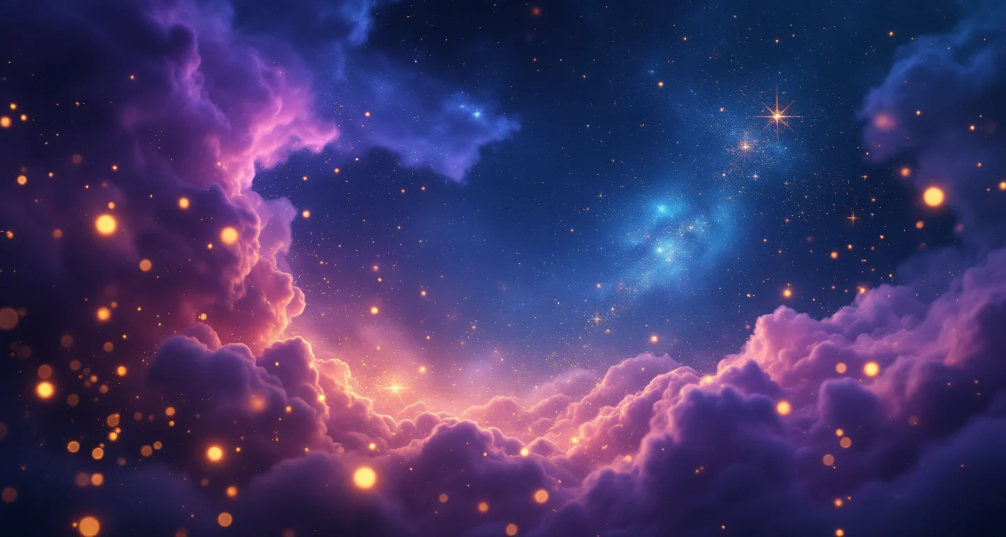 Rüyada Biber Dolması Görmek sembolünü temsil eden, mor-magenta bulutsu ve altın yıldızlardan oluşan atmosferik rüya sahnesi.