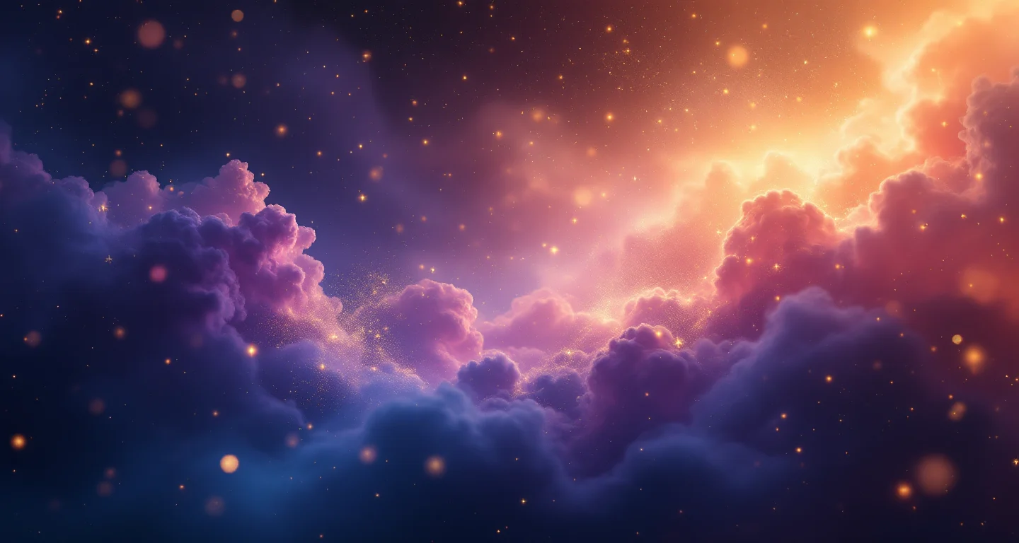 Ruyada Bicak Gormek sembolünü temsil eden, mor-magenta bulutsu ve altın yıldızlardan oluşan atmosferik rüya sahnesi.