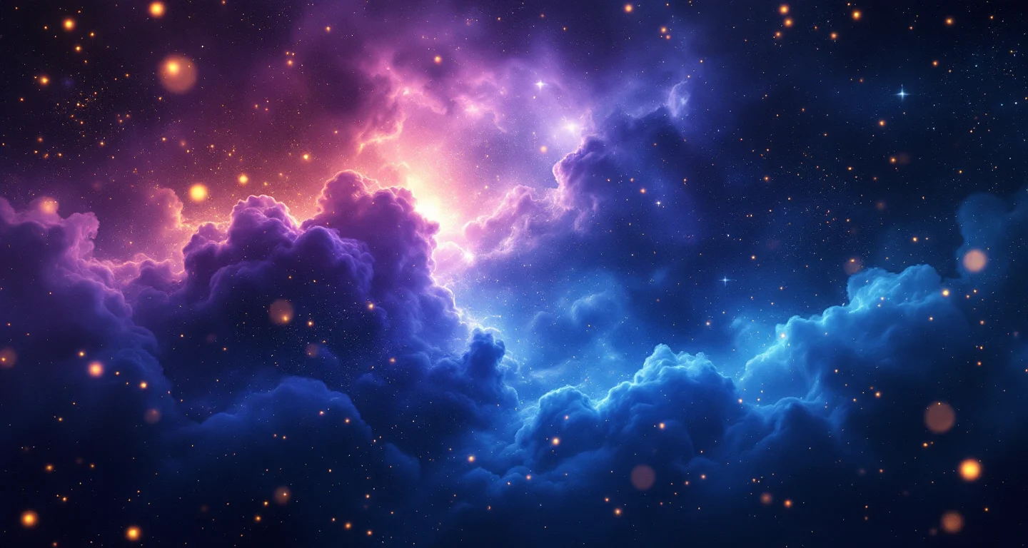 Rüyada Bir Erkeğe Çay İkram Etmek sembolünü temsil eden, mor-magenta bulutsu ve altın yıldızlardan oluşan atmosferik rüya sahnesi.