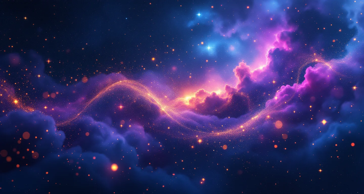 Rüyada Birinin Kaçtığını Görmek sembolünü temsil eden, mor-magenta bulutsu ve altın yıldızlardan oluşan atmosferik rüya sahnesi.