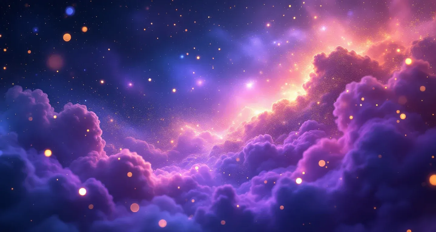 Escena onírica atmosférica con nebulosas moradas y magenta y estrellas doradas, representando el símbolo de soñar que alguien te da drogas.