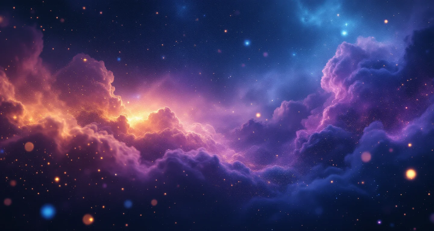 Rüyada Böcek Görmek sembolünü temsil eden, mor-magenta bulutsu ve altın yıldızlardan oluşan atmosferik rüya sahnesi.