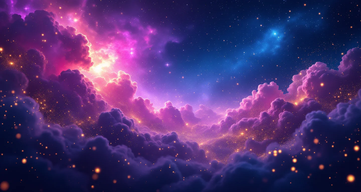 Rüyada Burun Ameliyatı Olmak sembolünü temsil eden, mor-magenta bulutsu ve altın yıldızlardan oluşan atmosferik rüya sahnesi.
