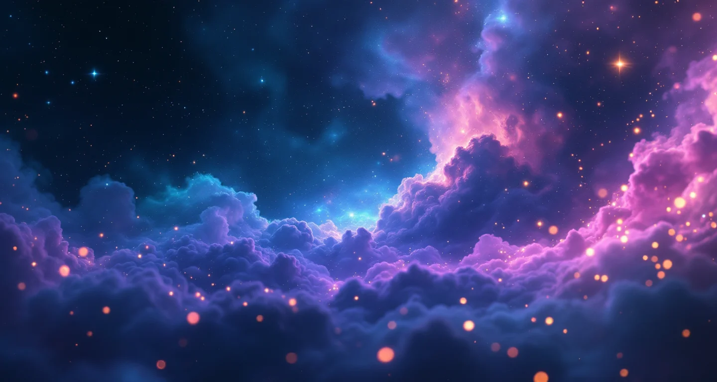 Rüyada Burundan Katı Sümük Çıkarmak sembolünü temsil eden, mor-magenta bulutsu ve altın yıldızlardan oluşan atmosferik rüya sahnesi.