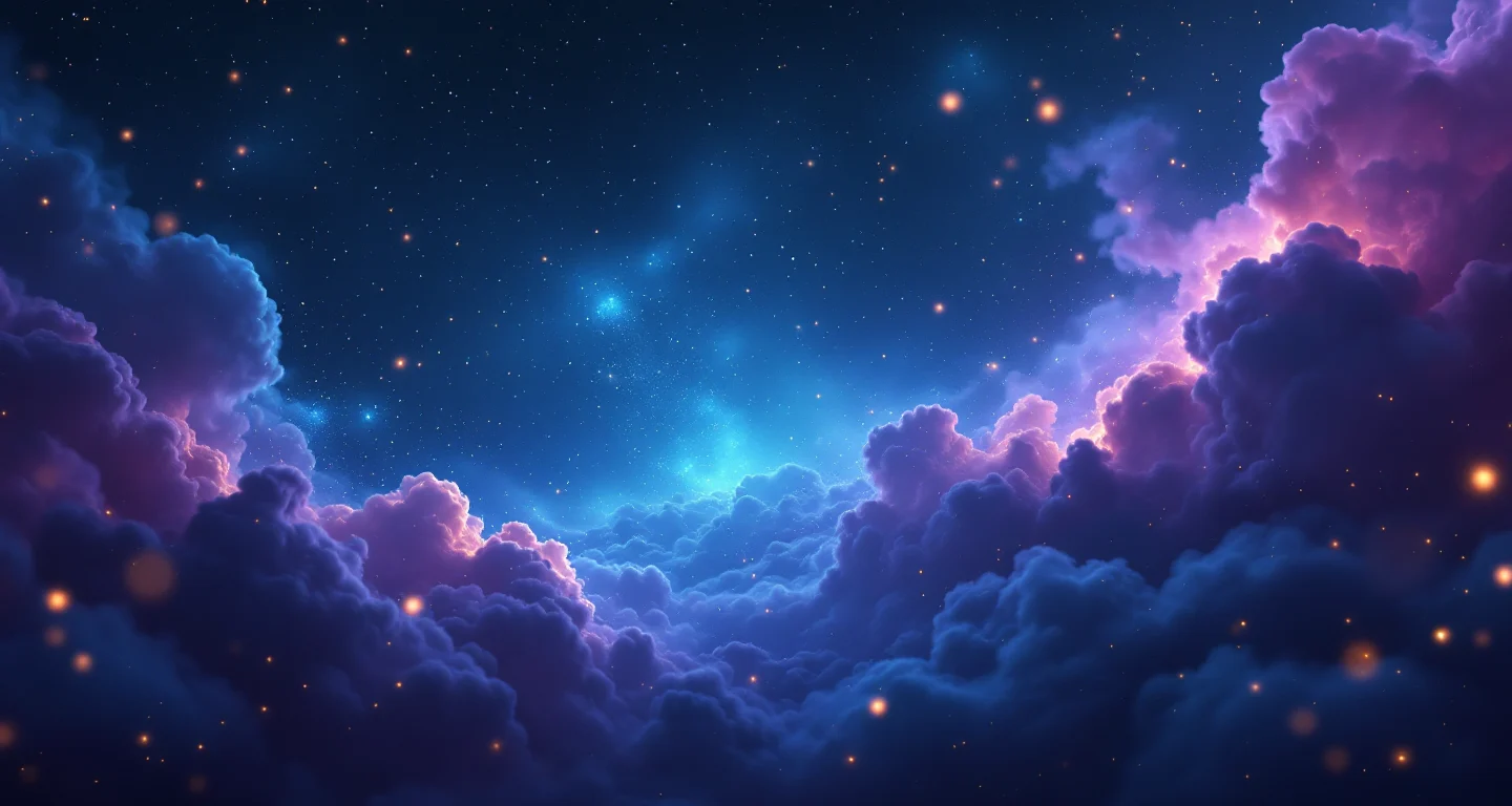 Rüyada Büyük Rüya Tabirleri Görmek sembolünü temsil eden, mor-magenta bulutsu ve altın yıldızlardan oluşan atmosferik rüya sahnesi.