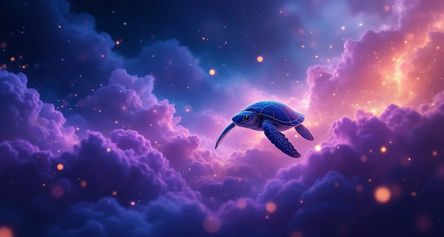 Atmosphärische Traumlandschaft aus violett-magenta Nebeln und goldenen Sternen, die das Symbol „Eine Une im Traum sehen“ darstellt.