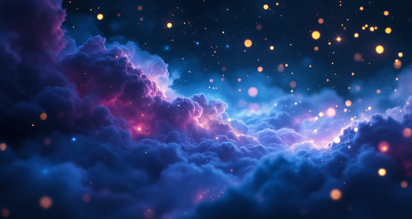 Rüyada Cezaevine Girmek sembolünü temsil eden, mor-magenta bulutsu ve altın yıldızlardan oluşan atmosferik rüya sahnesi.