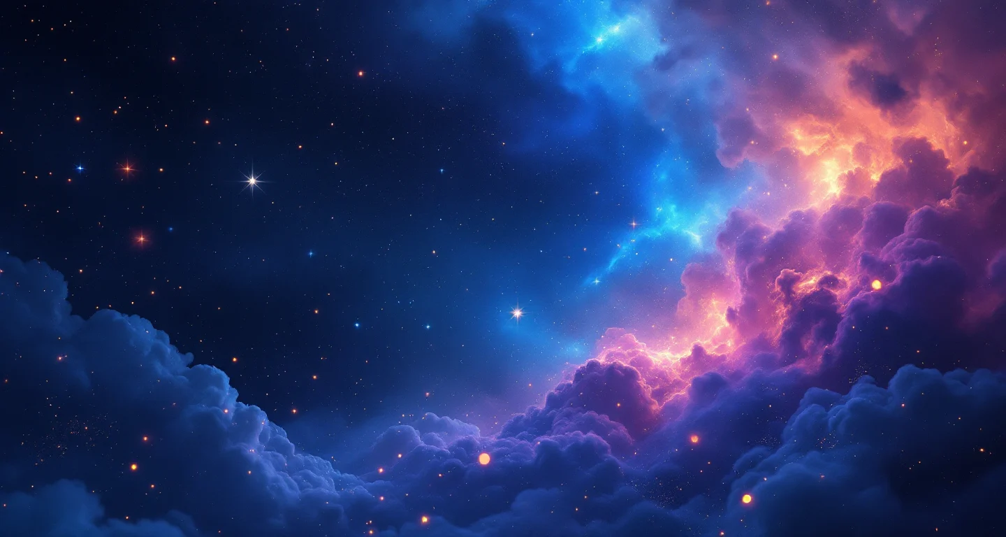Rüyada Çingene ile Konuşmak sembolünü temsil eden, mor-magenta bulutsu ve altın yıldızlardan oluşan atmosferik rüya sahnesi.