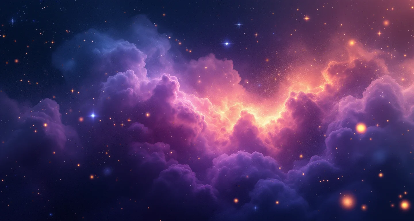 Rüyada Çocuk Emzirmek Görmek sembolünü temsil eden, mor-magenta bulutsu ve altın yıldızlardan oluşan atmosferik rüya sahnesi.