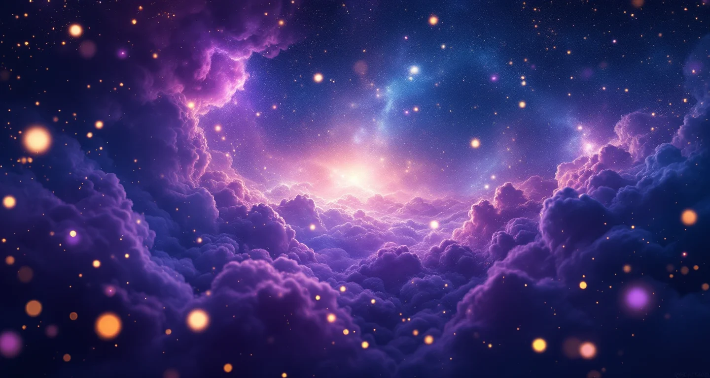 Rüyada Cumhurbaşkanı ile Konuşmak Gündüz Niyetine sembolünü temsil eden, mor-magenta bulutsu ve altın yıldızlardan oluşan atmosferik rüya sahnesi.