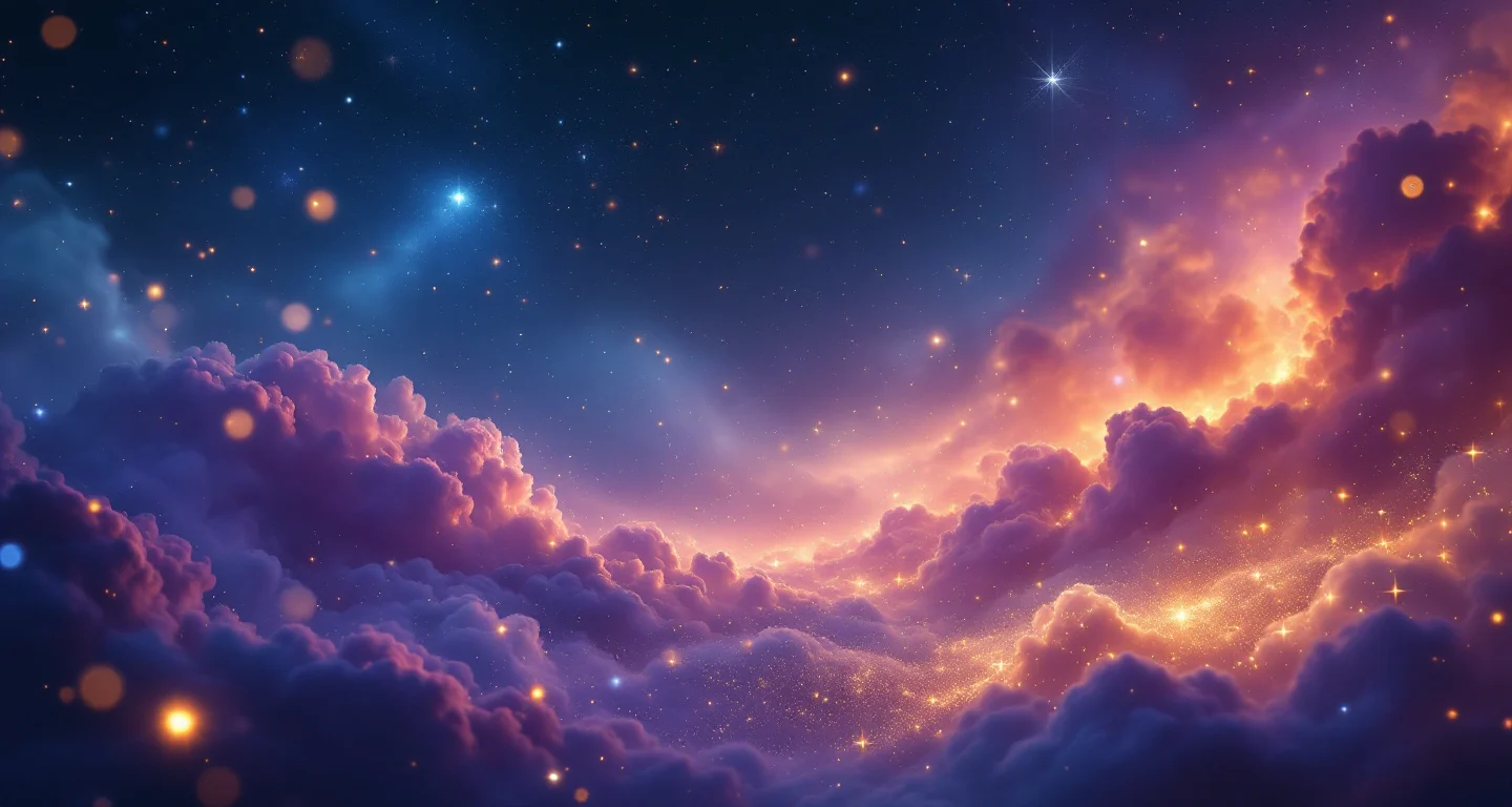 Rüyada Diş Doktoru ile Konuşmak sembolünü temsil eden, mor-magenta bulutsu ve altın yıldızlardan oluşan atmosferik rüya sahnesi.