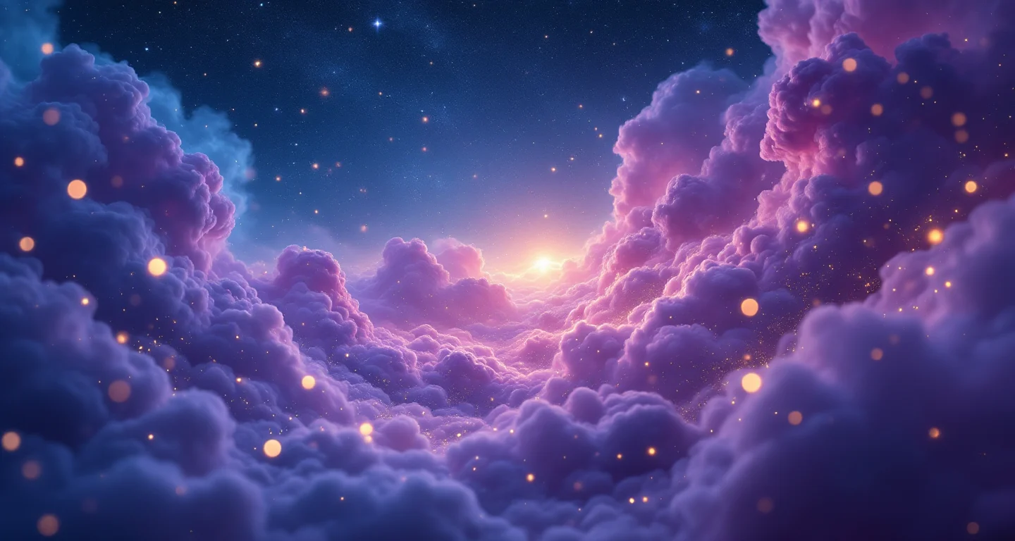 Rüyada Diş Dökülmesi İhya sembolünü temsil eden, mor-magenta bulutsu ve altın yıldızlardan oluşan atmosferik rüya sahnesi.