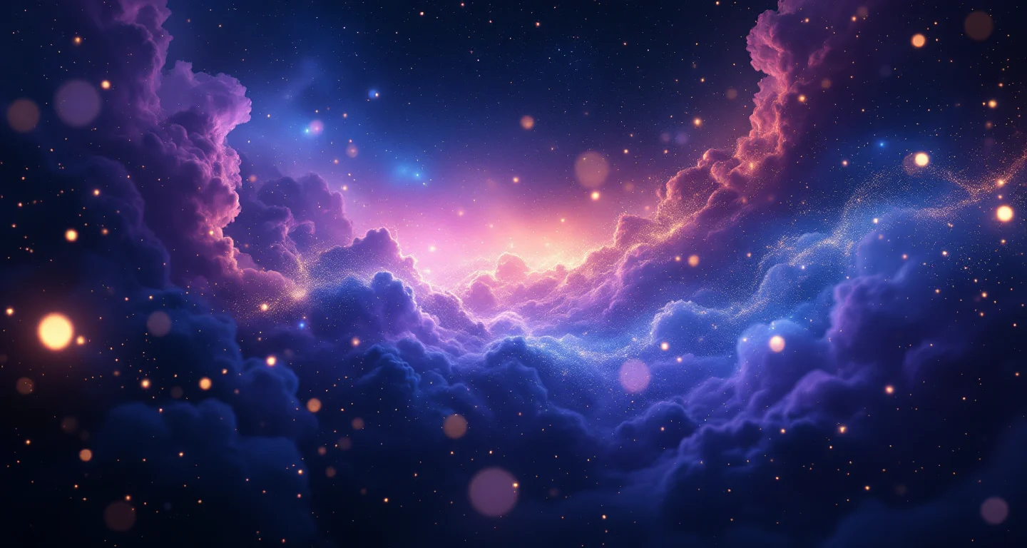 Rüyada Diş Kırılması Görmek sembolünü temsil eden, mor-magenta bulutsu ve altın yıldızlardan oluşan atmosferik rüya sahnesi.