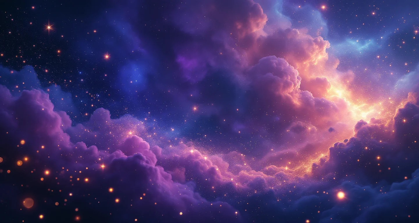 Rüyada Doktor Görmek sembolünü temsil eden, mor-magenta bulutsu ve altın yıldızlardan oluşan atmosferik rüya sahnesi.
