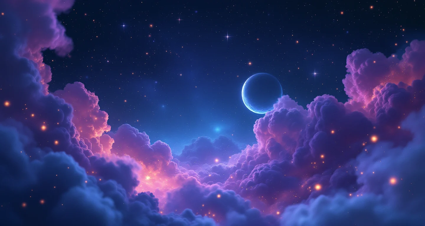 Rüyada Domuz Görmek sembolünü temsil eden, mor-magenta bulutsu ve altın yıldızlardan oluşan atmosferik rüya sahnesi.