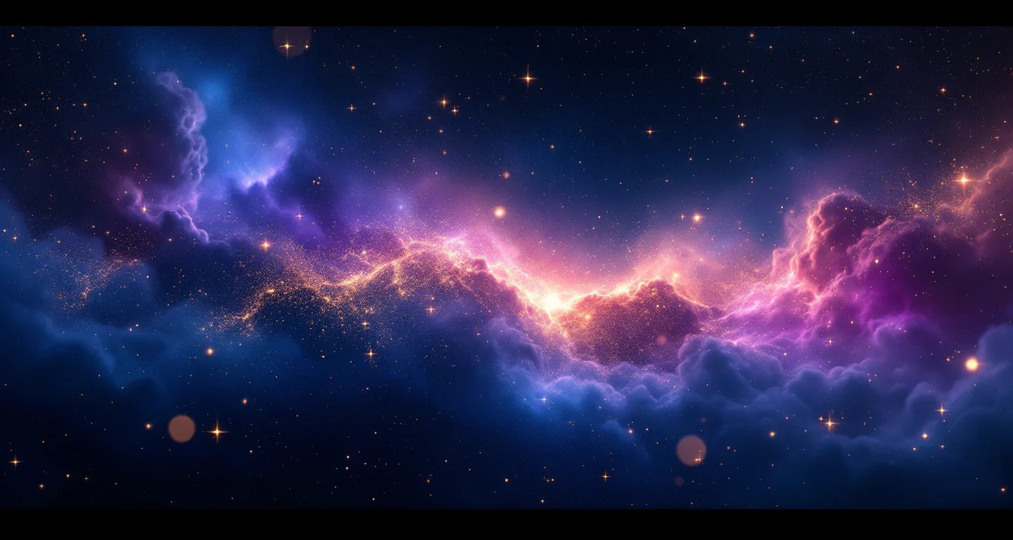 Rüyada Domuz Sürüsü Görmek sembolünü temsil eden, mor-magenta bulutsu ve altın yıldızlardan oluşan atmosferik rüya sahnesi.