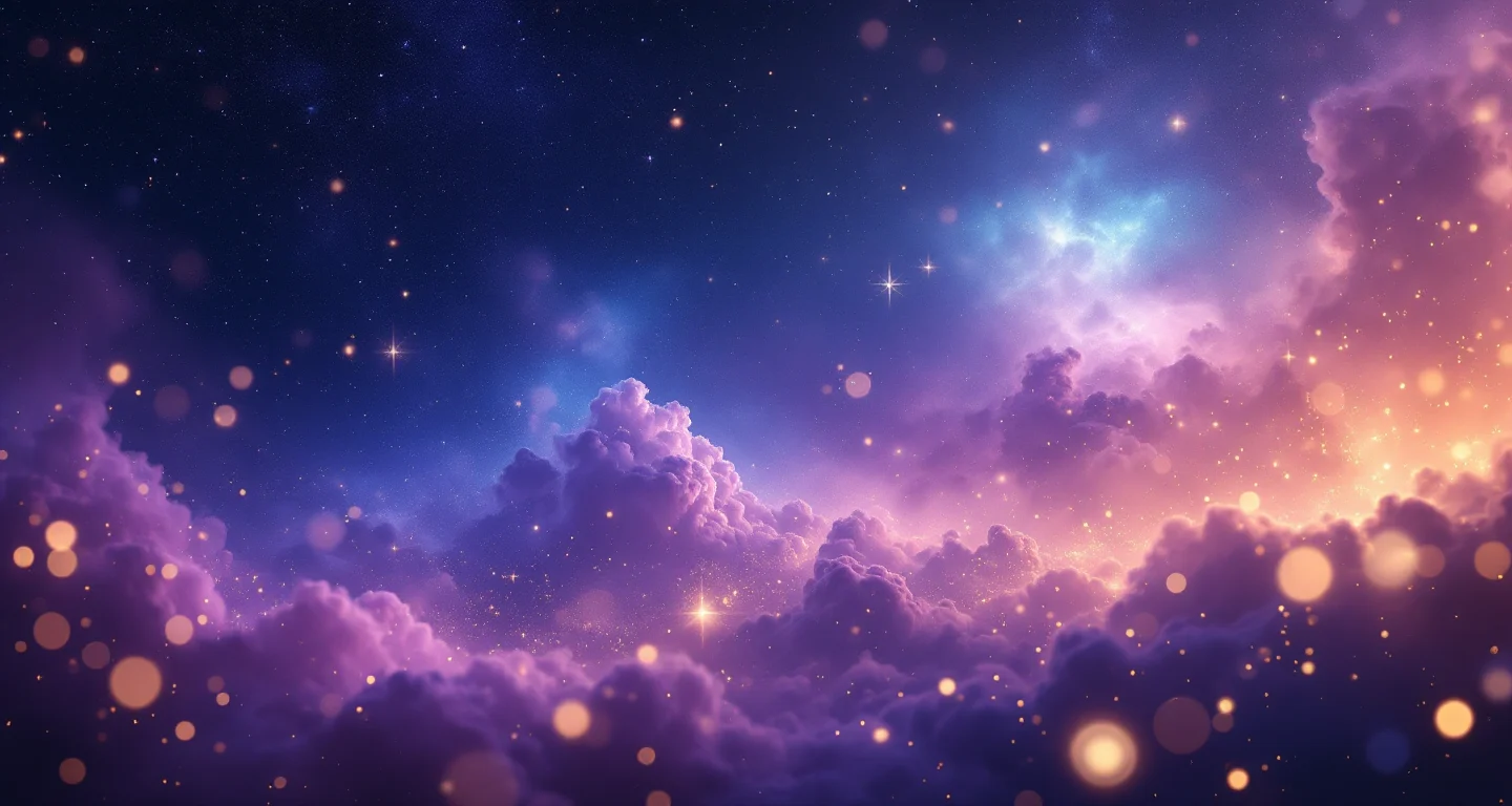 Rüyada Dondurma Yemek sembolünü temsil eden, mor-magenta bulutsu ve altın yıldızlardan oluşan atmosferik rüya sahnesi.