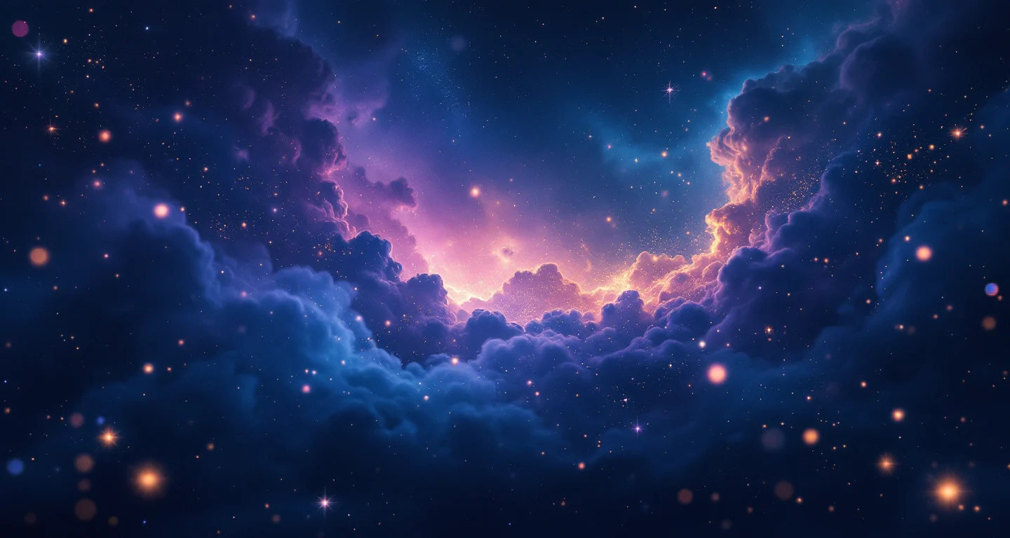 Rüyada Elinin Kesilmesi Ama Kan Akmaması sembolünü temsil eden, mor-magenta bulutsu ve altın yıldızlardan oluşan atmosferik rüya sahnesi.
