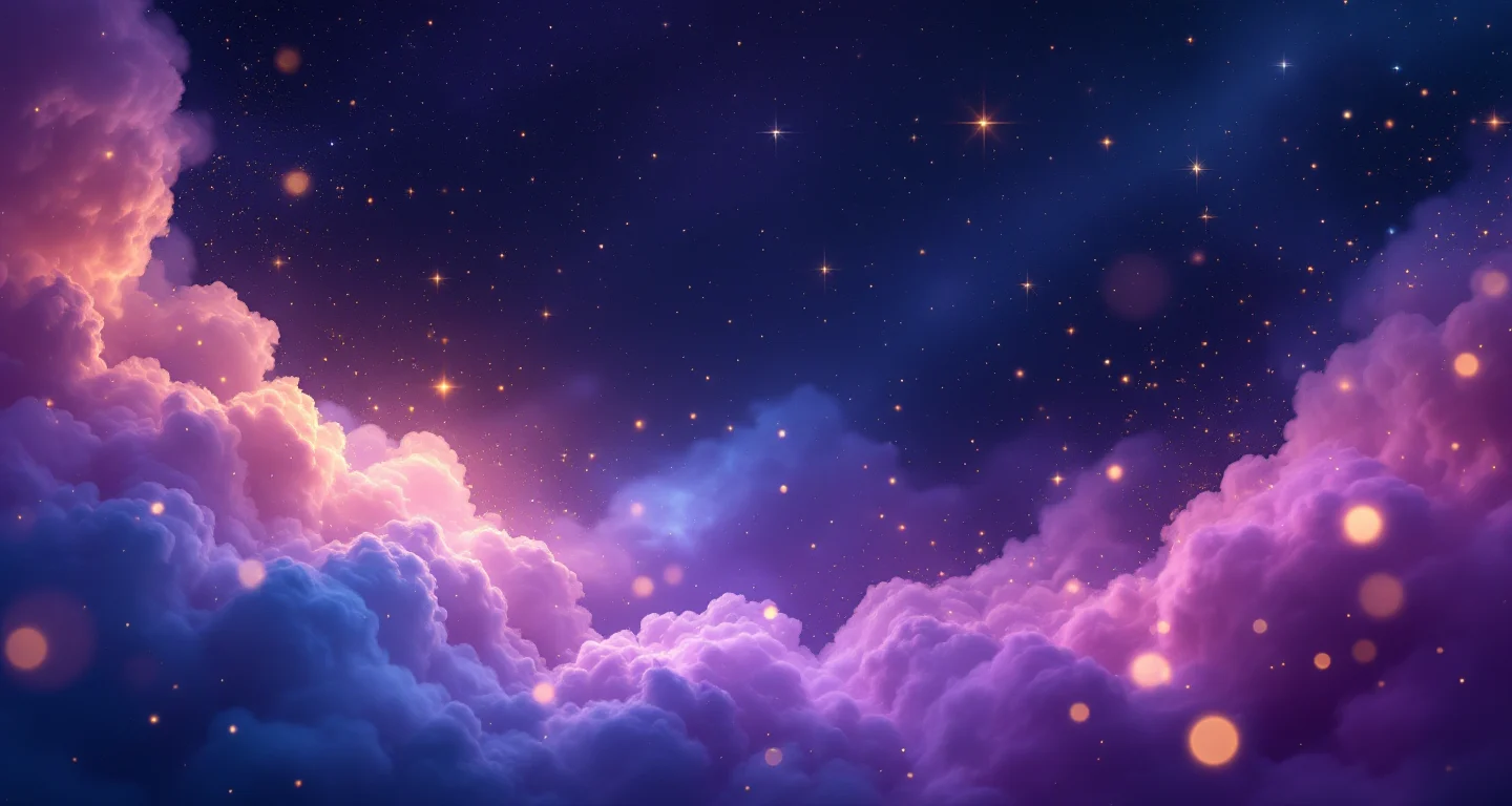 Rüyada En İyi Rüya Tabirleri Görmek sembolünü temsil eden, mor-magenta bulutsu ve altın yıldızlardan oluşan atmosferik rüya sahnesi.