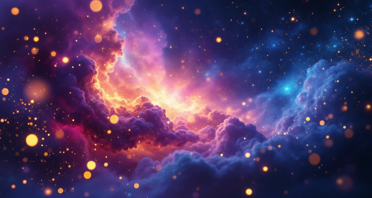Rüyada Erkek Doktor Görmek sembolünü temsil eden, mor-magenta bulutsu ve altın yıldızlardan oluşan atmosferik rüya sahnesi.