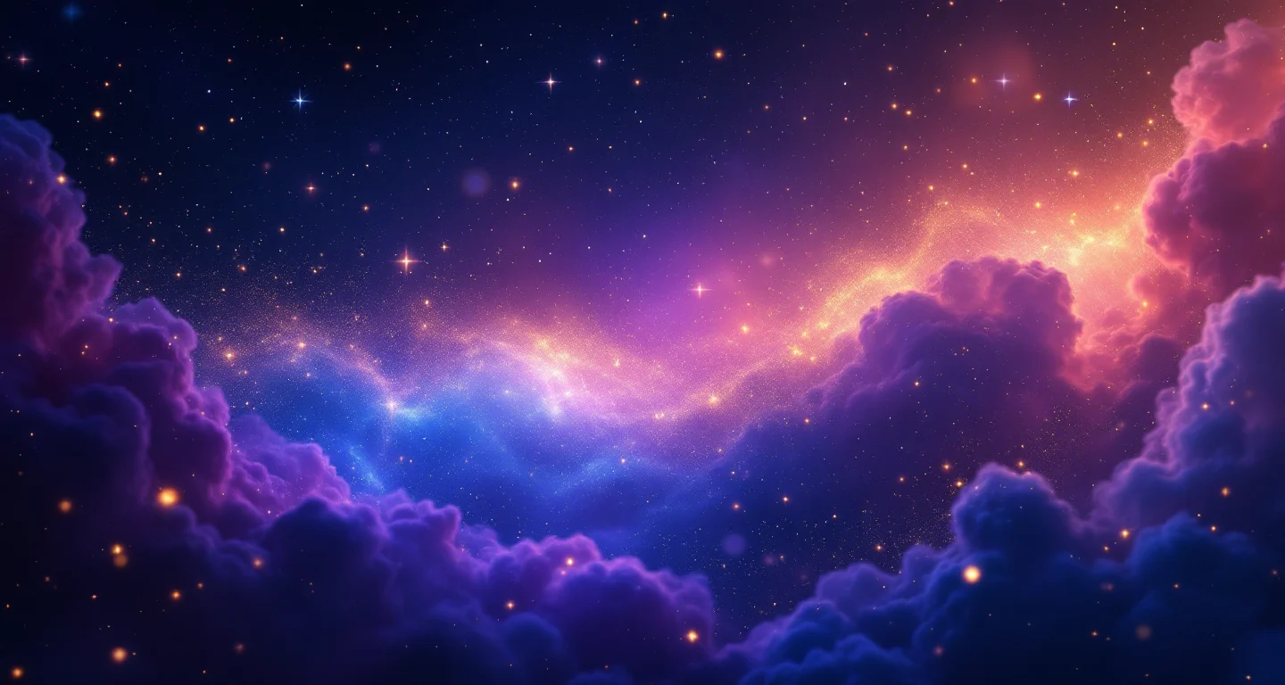 Rüyada Eşcinseller Görmek sembolünü temsil eden, mor-magenta bulutsu ve altın yıldızlardan oluşan atmosferik rüya sahnesi.