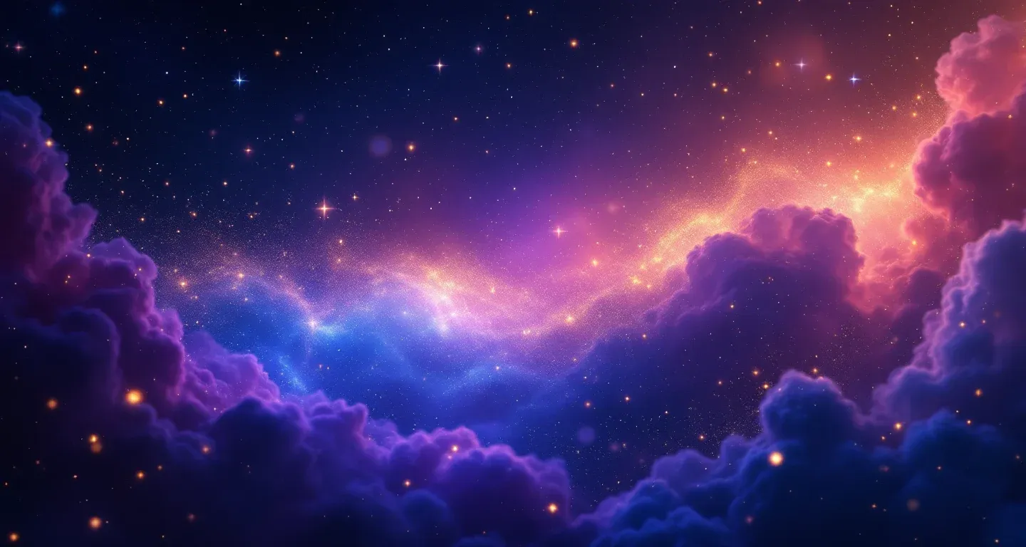 Escena onírica atmosférica con una nebulosa morado-magenta y estrellas doradas que representa el símbolo de ver homosexuales en sueños.