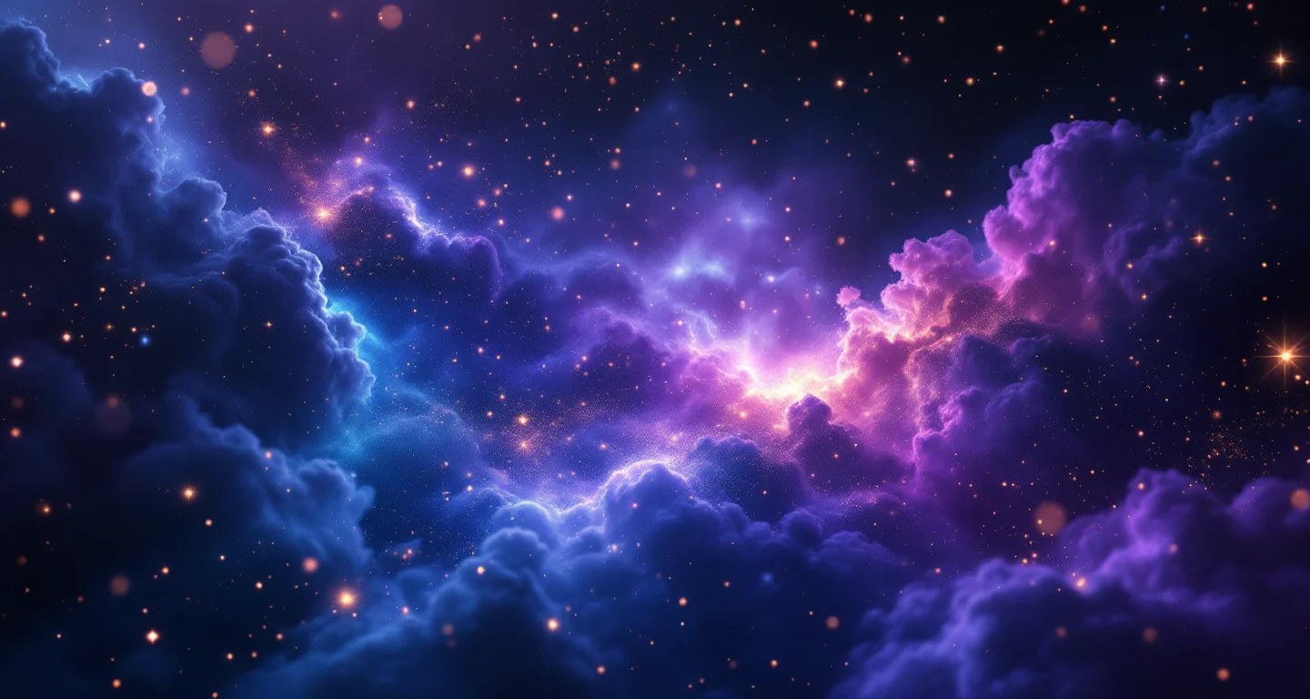 Rüyada Eski Arkadaşını Görmek sembolünü temsil eden, mor-magenta bulutsu ve altın yıldızlardan oluşan atmosferik rüya sahnesi.