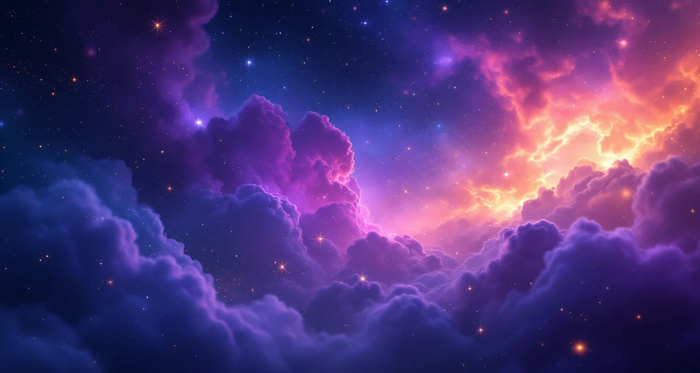 Rüyada Eski Sevgilinin Geri Dönmesi sembolünü temsil eden, mor-magenta bulutsu ve altın yıldızlardan oluşan atmosferik rüya sahnesi.