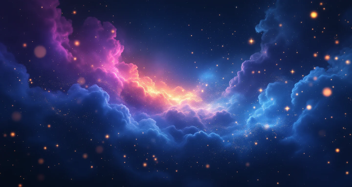 Rüyada Eski Sevgiliyle Mesajlaşmak sembolünü temsil eden, mor-magenta bulutsu ve altın yıldızlardan oluşan atmosferik rüya sahnesi.
