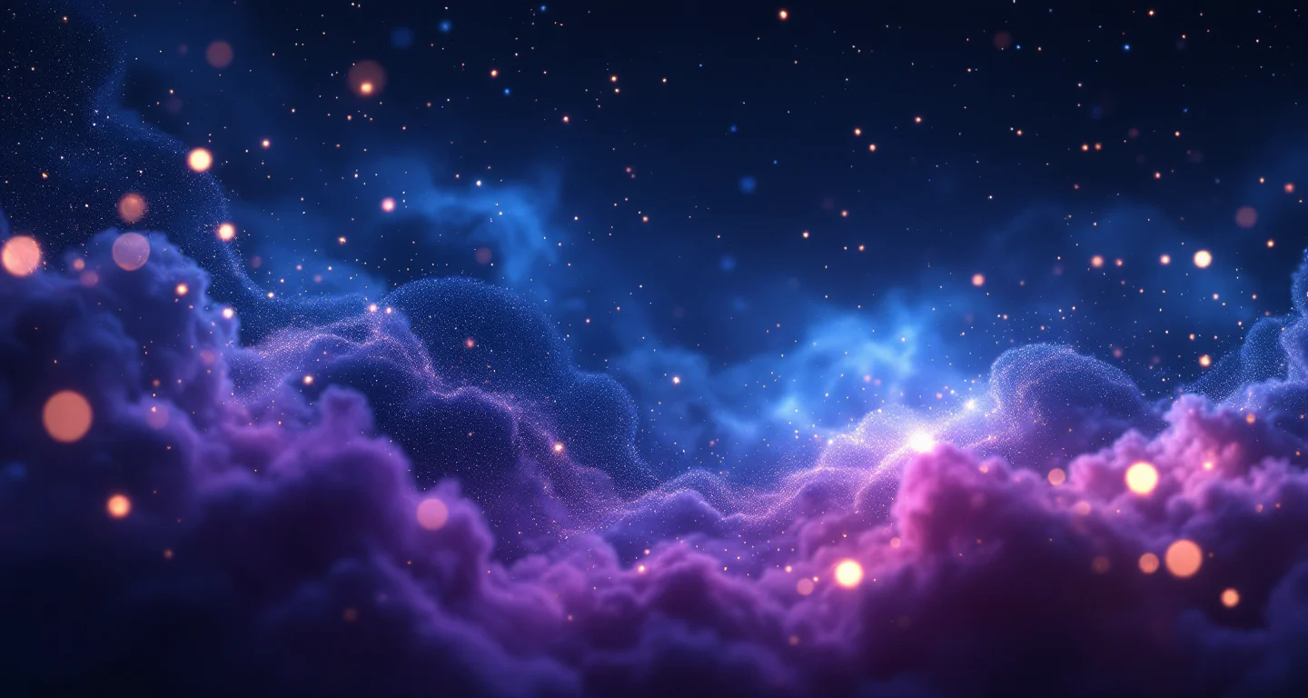 Rüyada Evlendiğini Görmek sembolünü temsil eden, mor-magenta bulutsu ve altın yıldızlardan oluşan atmosferik rüya sahnesi.