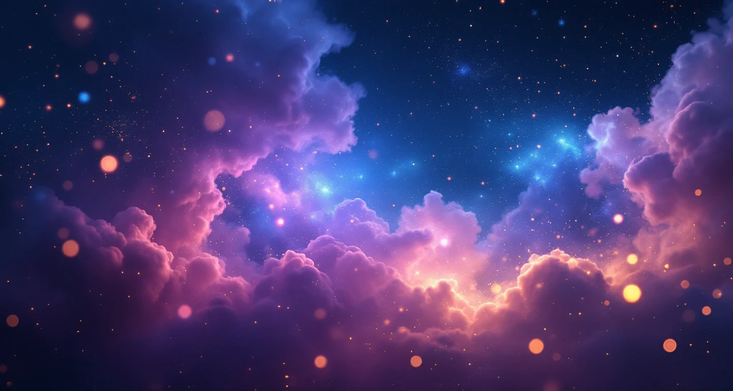 Rüyada Evlenmek Görmek sembolünü temsil eden, mor-magenta bulutsu ve altın yıldızlardan oluşan atmosferik rüya sahnesi.