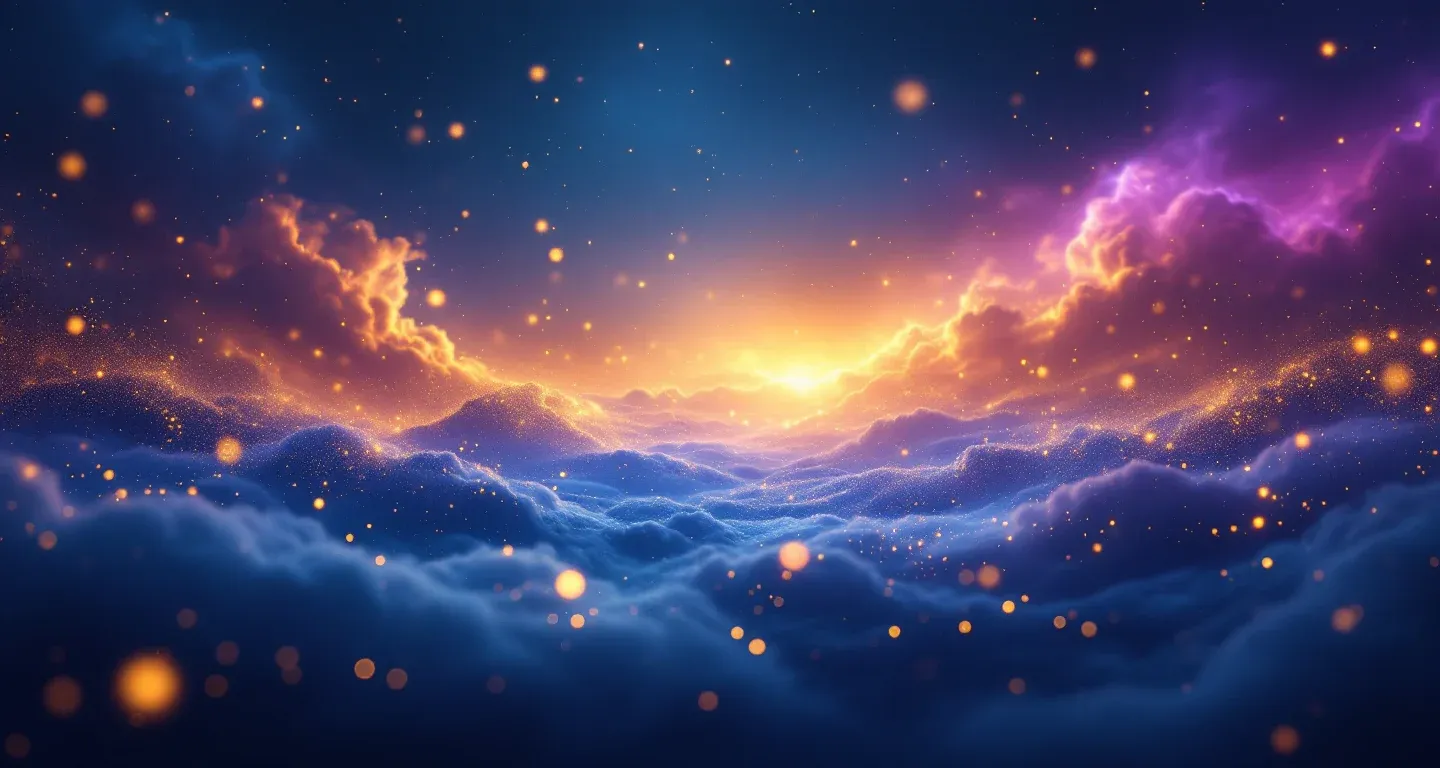 Escena onírica atmosférica con nebulosa morado-magenta y estrellas doradas, representando el símbolo de no poder entrar en la noche de bodas.